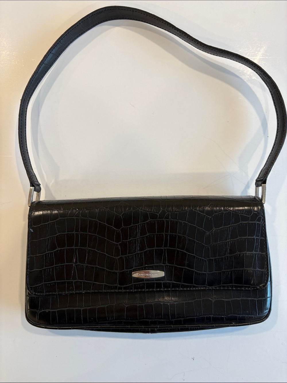 Jones New York Black Croc-Embossed Shoulder Bag